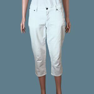 Talbots Petite Curvy Capri Pants 8P Women's White Crop Mid Rise Jeans Stretch